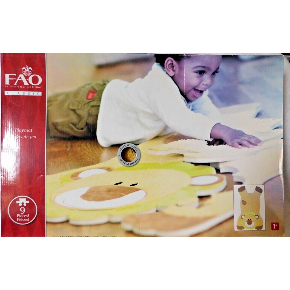 Fao Schwarz Cushioned Plush Super Soft 9 Piece Puzzle Lion Play Mat